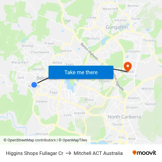 Higgins Shops Fullagar Cr to Mitchell ACT Australia map
