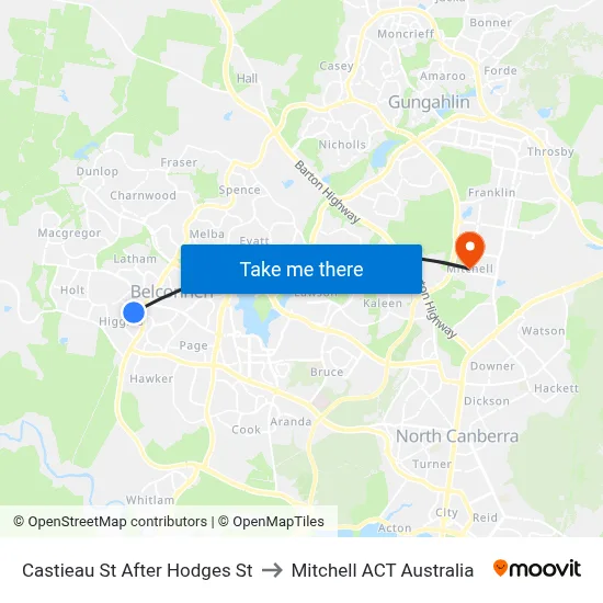 Castieau St After Hodges St to Mitchell ACT Australia map