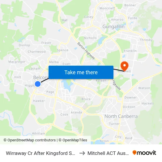 Wirraway Cr After Kingsford Smith Dr to Mitchell ACT Australia map