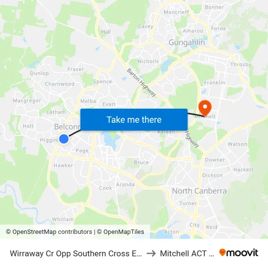 Wirraway Cr Opp Southern Cross Early Childhood Sch to Mitchell ACT Australia map