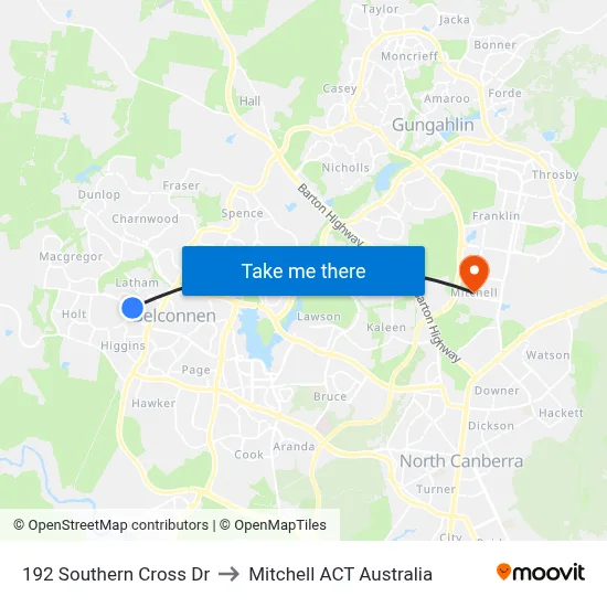 192 Southern Cross Dr to Mitchell ACT Australia map