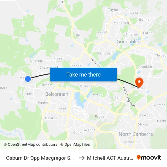 Osburn Dr Opp Macgregor Shops to Mitchell ACT Australia map