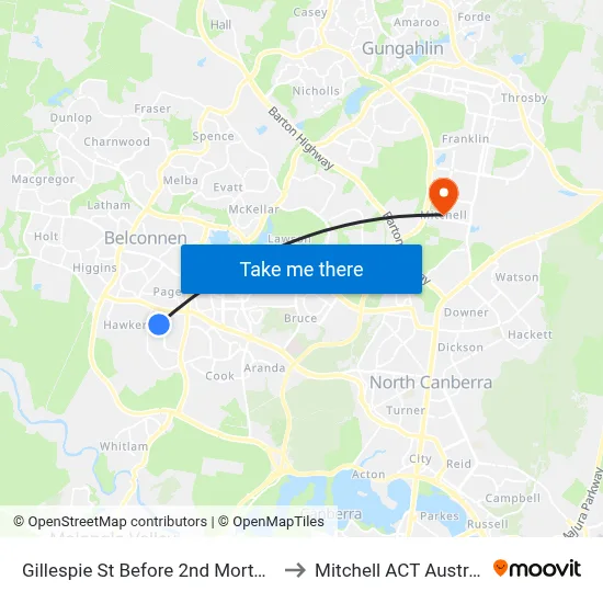 Gillespie St Before 2nd Morton St to Mitchell ACT Australia map