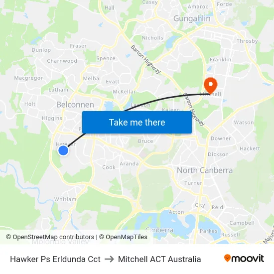 Hawker Ps Erldunda Cct to Mitchell ACT Australia map