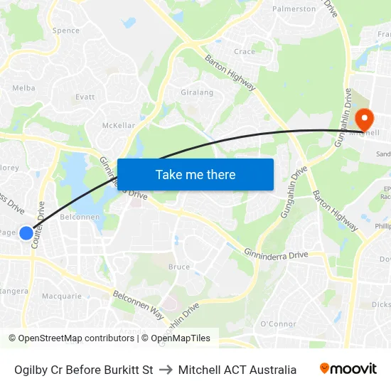 Ogilby Cr Before Burkitt St to Mitchell ACT Australia map