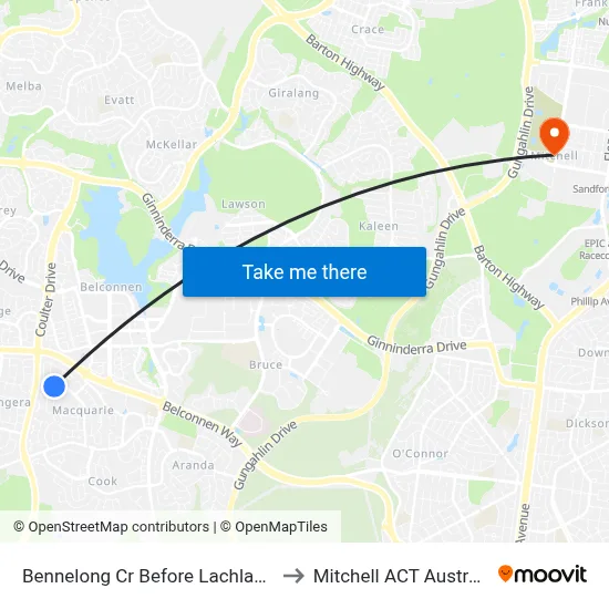 Bennelong Cr Before Lachlan St to Mitchell ACT Australia map