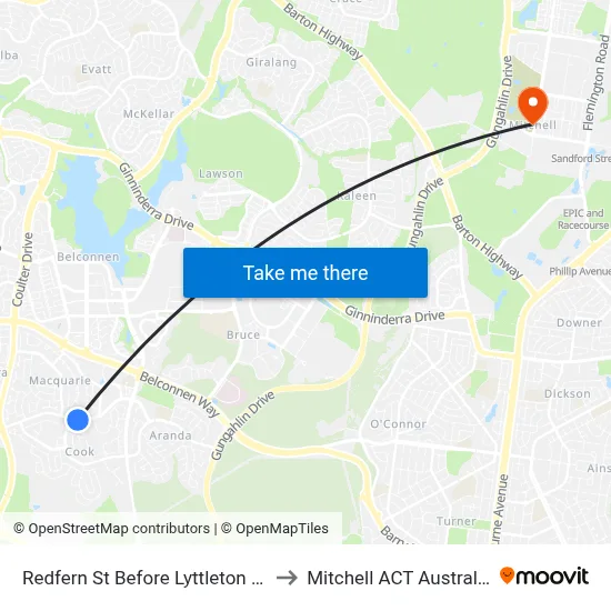 Redfern St Before Lyttleton Cr to Mitchell ACT Australia map