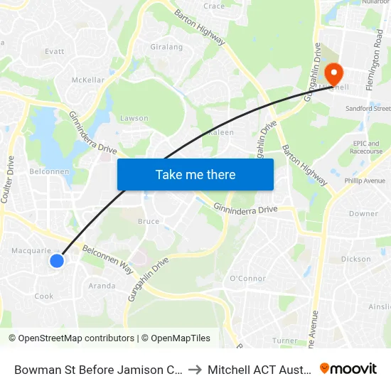 Bowman St Before Jamison Centre to Mitchell ACT Australia map