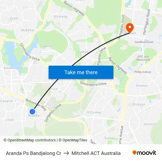 Aranda Ps Bandjalong Cr to Mitchell ACT Australia map