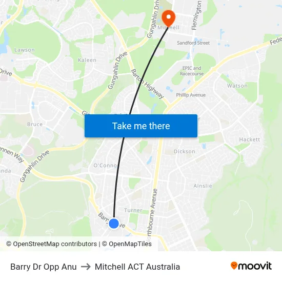 Barry Dr Opp Anu to Mitchell ACT Australia map