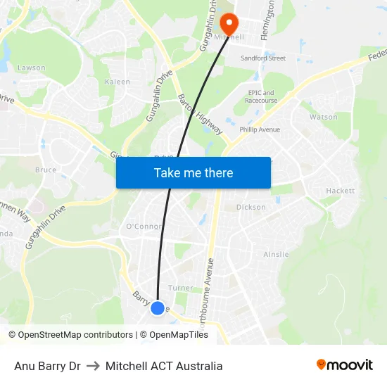 Anu Barry Dr to Mitchell ACT Australia map
