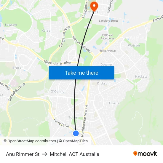 Anu Rimmer St to Mitchell ACT Australia map