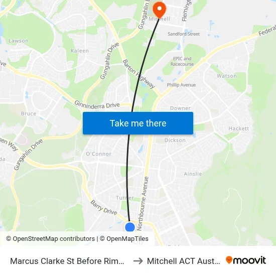 Marcus Clarke St Before Rimmer St to Mitchell ACT Australia map
