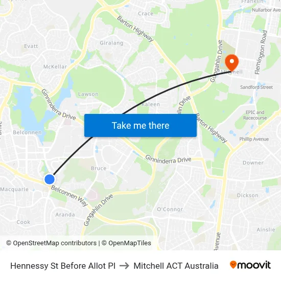Hennessy St Before Allot Pl to Mitchell ACT Australia map
