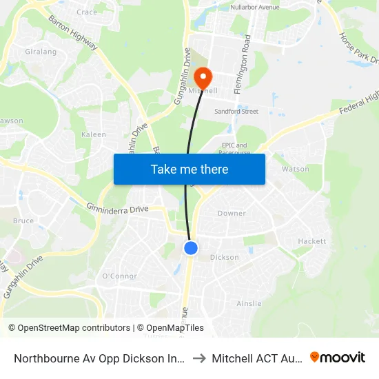 Northbourne Av Opp Dickson Interchange to Mitchell ACT Australia map