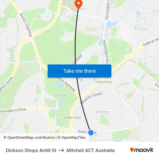 Dickson Shops Antill St to Mitchell ACT Australia map