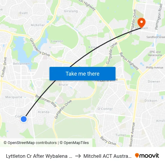 Lyttleton Cr After Wybalena Gr to Mitchell ACT Australia map