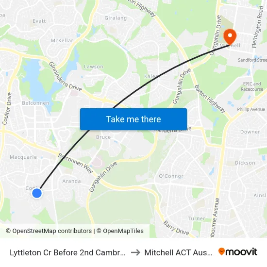 Lyttleton Cr Before 2nd Cambridge St to Mitchell ACT Australia map