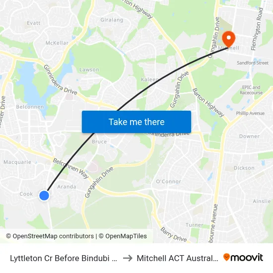 Lyttleton Cr Before Bindubi St to Mitchell ACT Australia map