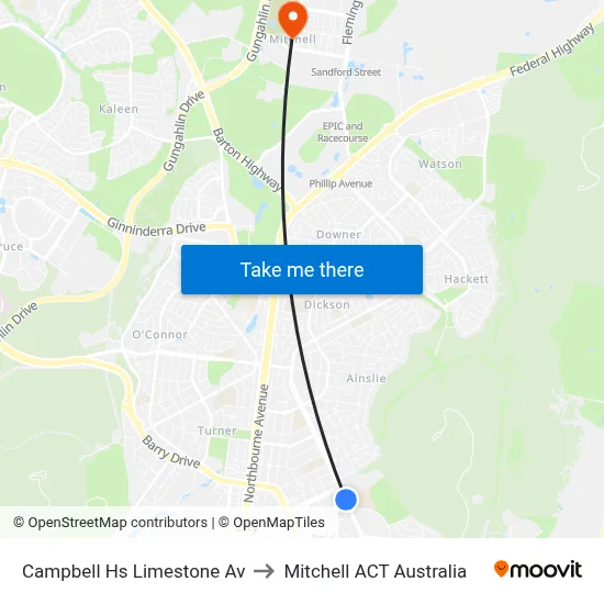 Campbell Hs Limestone Av to Mitchell ACT Australia map