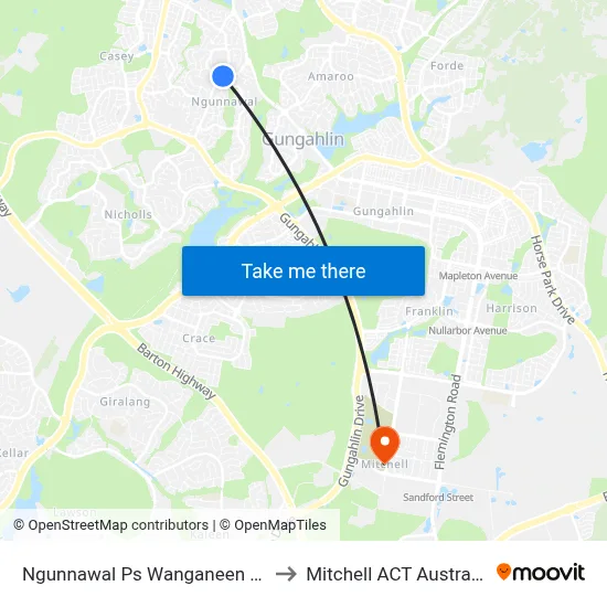 Ngunnawal Ps Wanganeen Av to Mitchell ACT Australia map