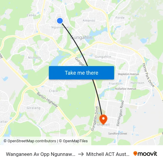 Wanganeen Av Opp Ngunnawal Ps to Mitchell ACT Australia map