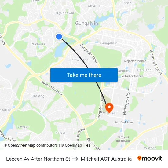 Lexcen Av After Northam St to Mitchell ACT Australia map