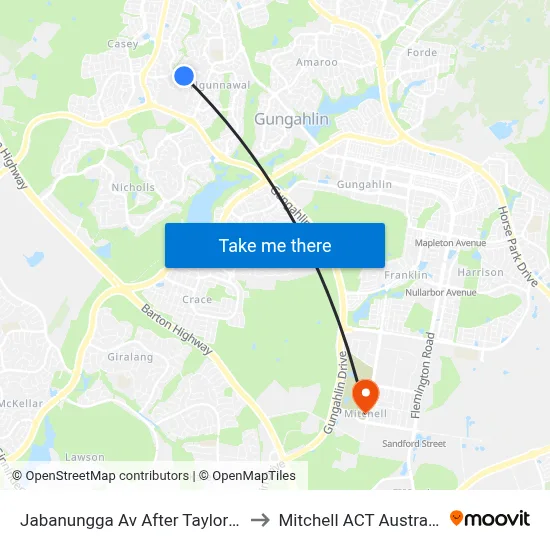 Jabanungga Av After Taylor St to Mitchell ACT Australia map