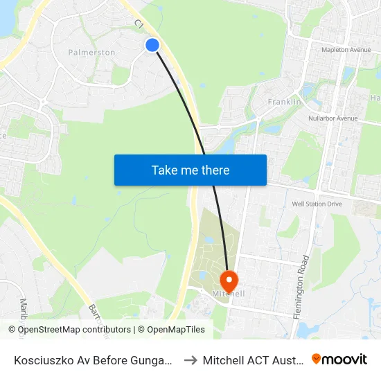 Kosciuszko Av Before Gungahlin Dr to Mitchell ACT Australia map
