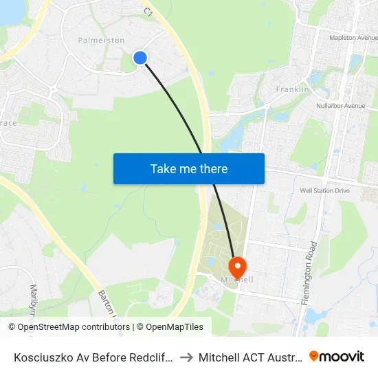 Kosciuszko Av Before Redcliffe St to Mitchell ACT Australia map