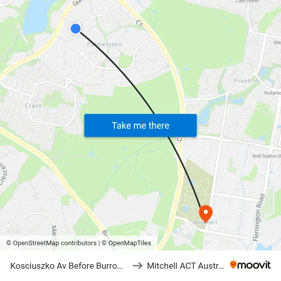 Kosciuszko Av Before Burrowa St to Mitchell ACT Australia map