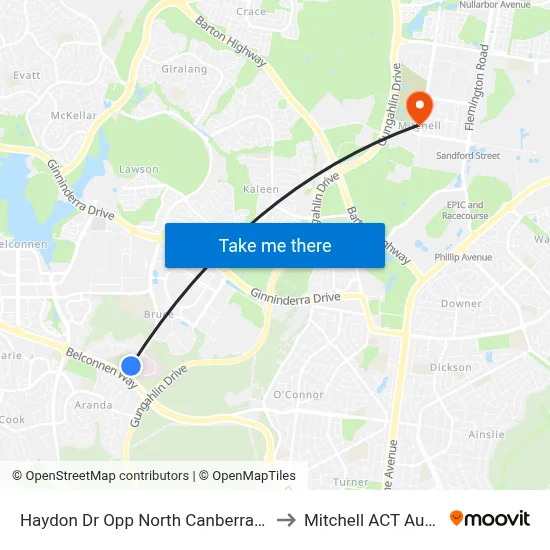 Haydon Dr Opp North Canberra Hospital to Mitchell ACT Australia map