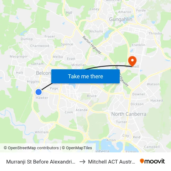 Murranji St Before Alexandria St to Mitchell ACT Australia map