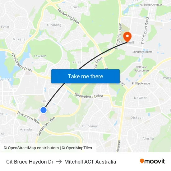 Cit Bruce Haydon Dr to Mitchell ACT Australia map