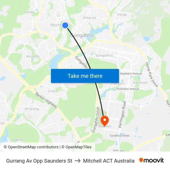 Gurrang Av Opp Saunders St to Mitchell ACT Australia map