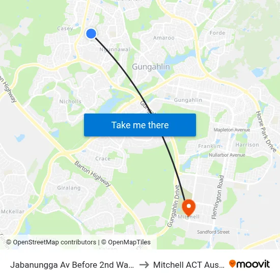 Jabanungga Av Before 2nd Warabin Cr to Mitchell ACT Australia map
