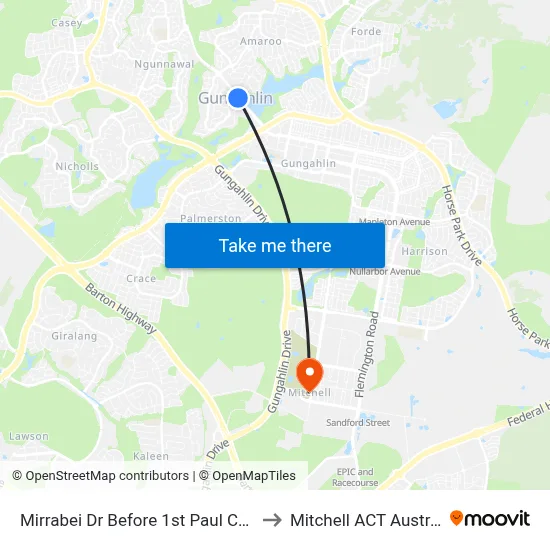Mirrabei Dr Before 1st Paul Coe Cr to Mitchell ACT Australia map