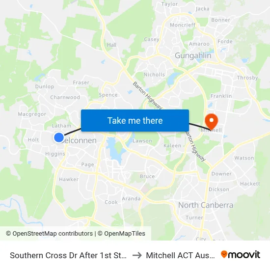 Southern Cross Dr After 1st Starke St to Mitchell ACT Australia map