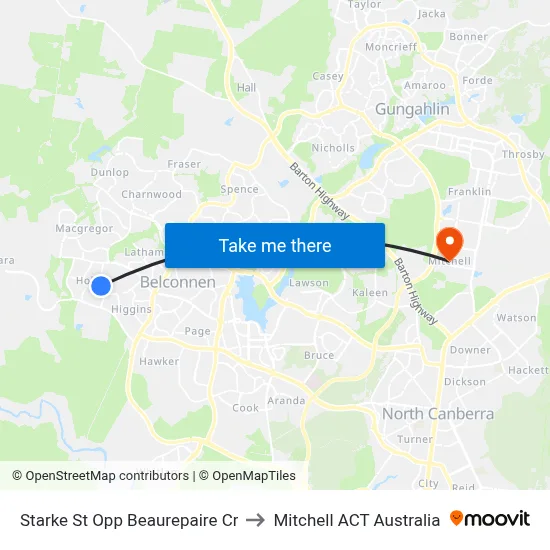 Starke St Opp Beaurepaire Cr to Mitchell ACT Australia map