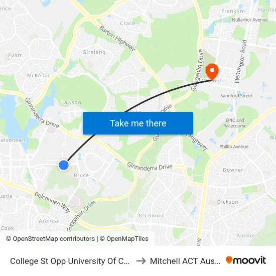 College St Opp University Of Canberra to Mitchell ACT Australia map