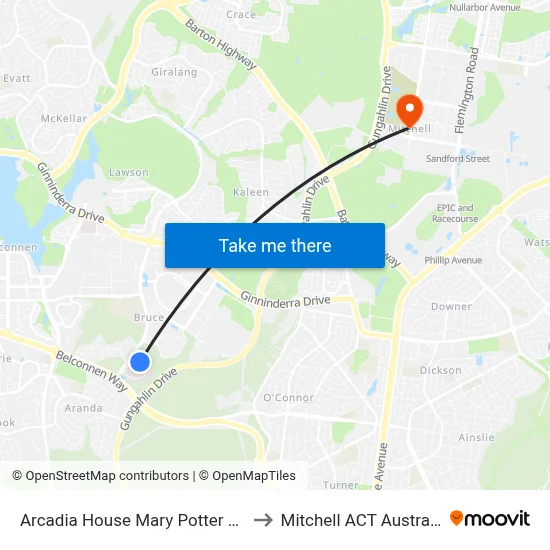 Arcadia House Mary Potter Cct to Mitchell ACT Australia map