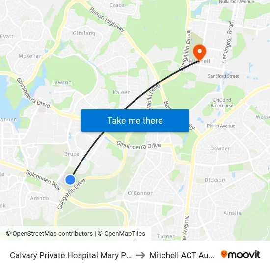 Calvary Private Hospital Mary Potter Cct to Mitchell ACT Australia map