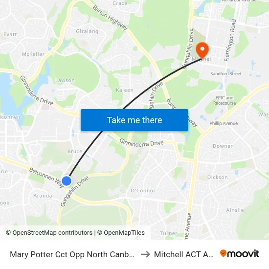 Mary Potter Cct Opp North Canberra Hospital to Mitchell ACT Australia map
