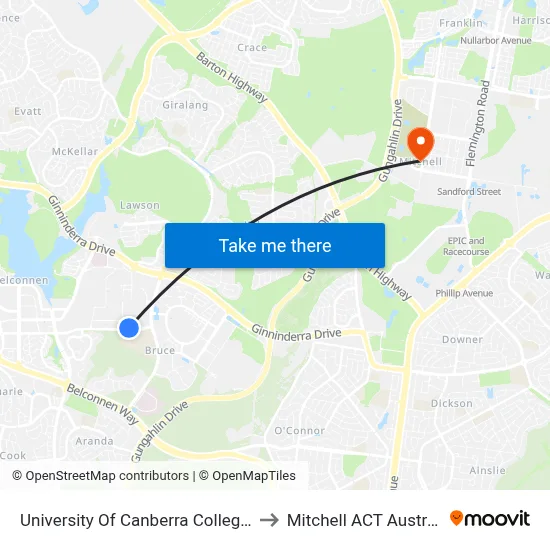 University Of Canberra College St to Mitchell ACT Australia map