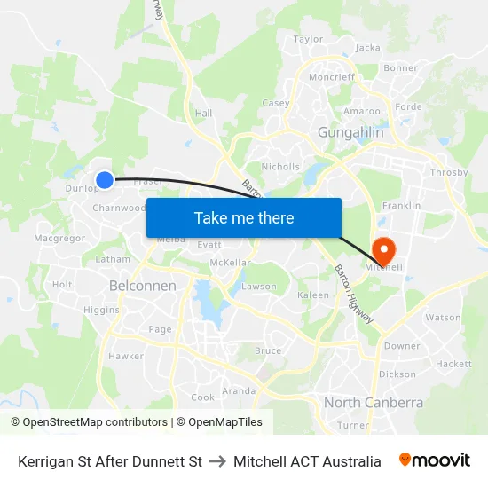 Kerrigan St After Dunnett St to Mitchell ACT Australia map