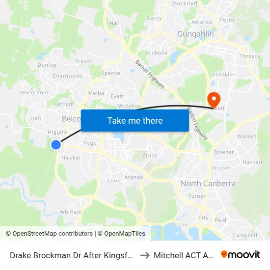 Drake Brockman Dr After Kingsford Smith Dr to Mitchell ACT Australia map