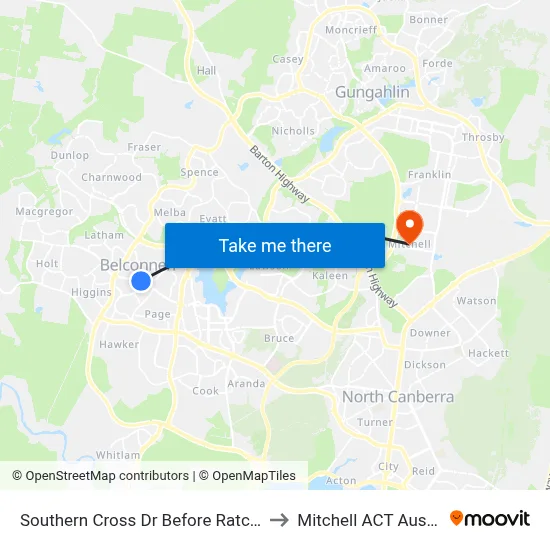 Southern Cross Dr Before Ratcliffe Cr to Mitchell ACT Australia map