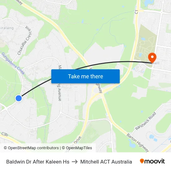 Baldwin Dr After Kaleen Hs to Mitchell ACT Australia map