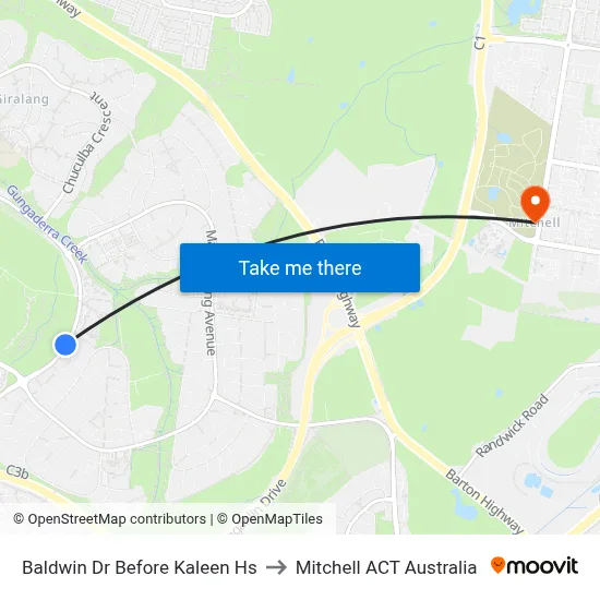 Baldwin Dr Before Kaleen Hs to Mitchell ACT Australia map