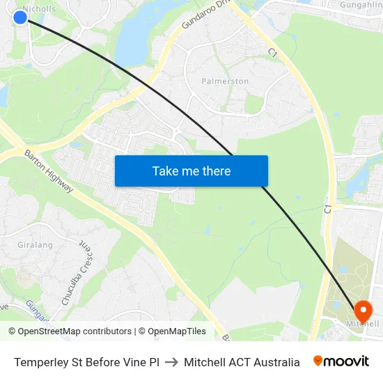 Temperley St Before Vine Pl to Mitchell ACT Australia map
